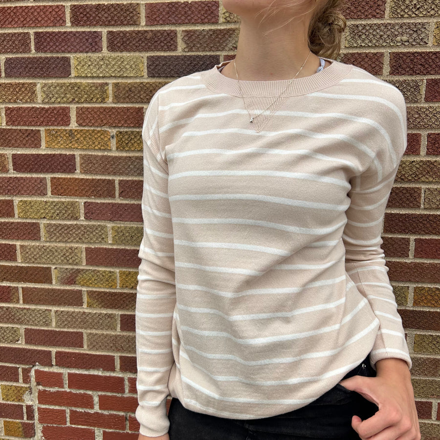 Sideslit Striped Pullover Sweater