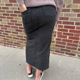 Washed Black Elastic Skirt w/Front Slit