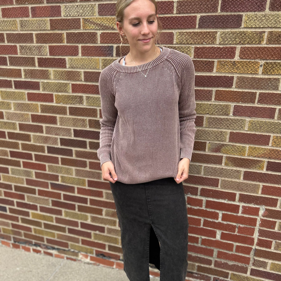 Washed Yarn Raglan Sleeve Pullover Sweater