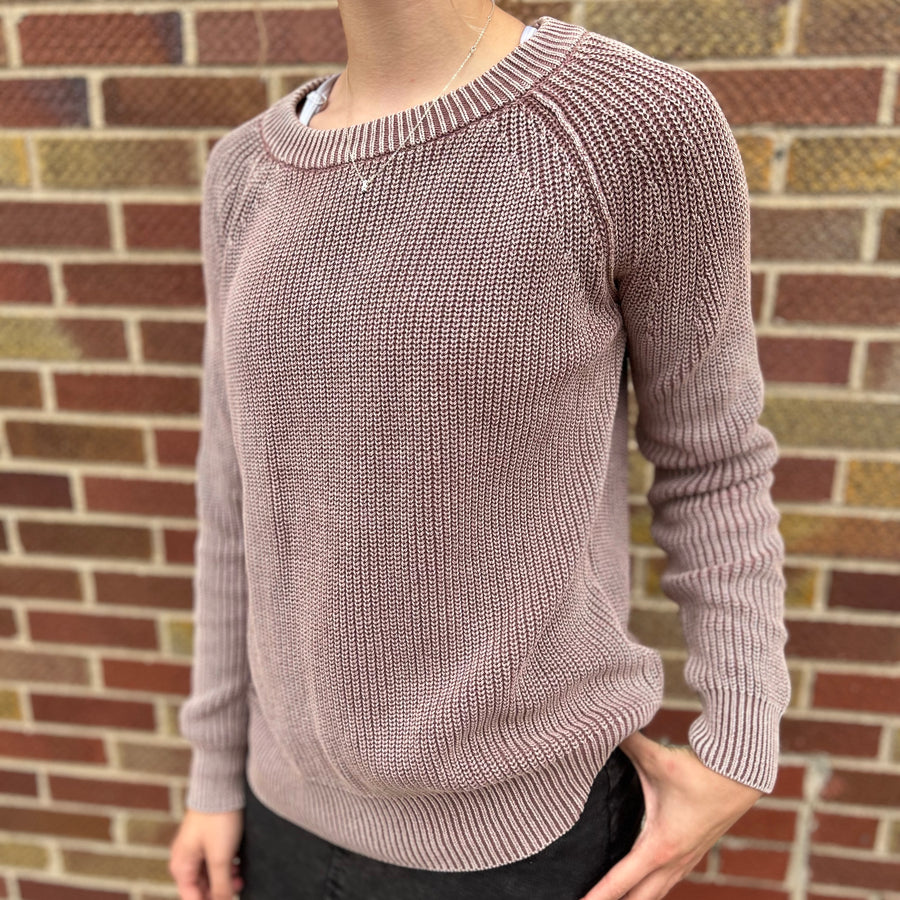 Washed Yarn Raglan Sleeve Pullover Sweater
