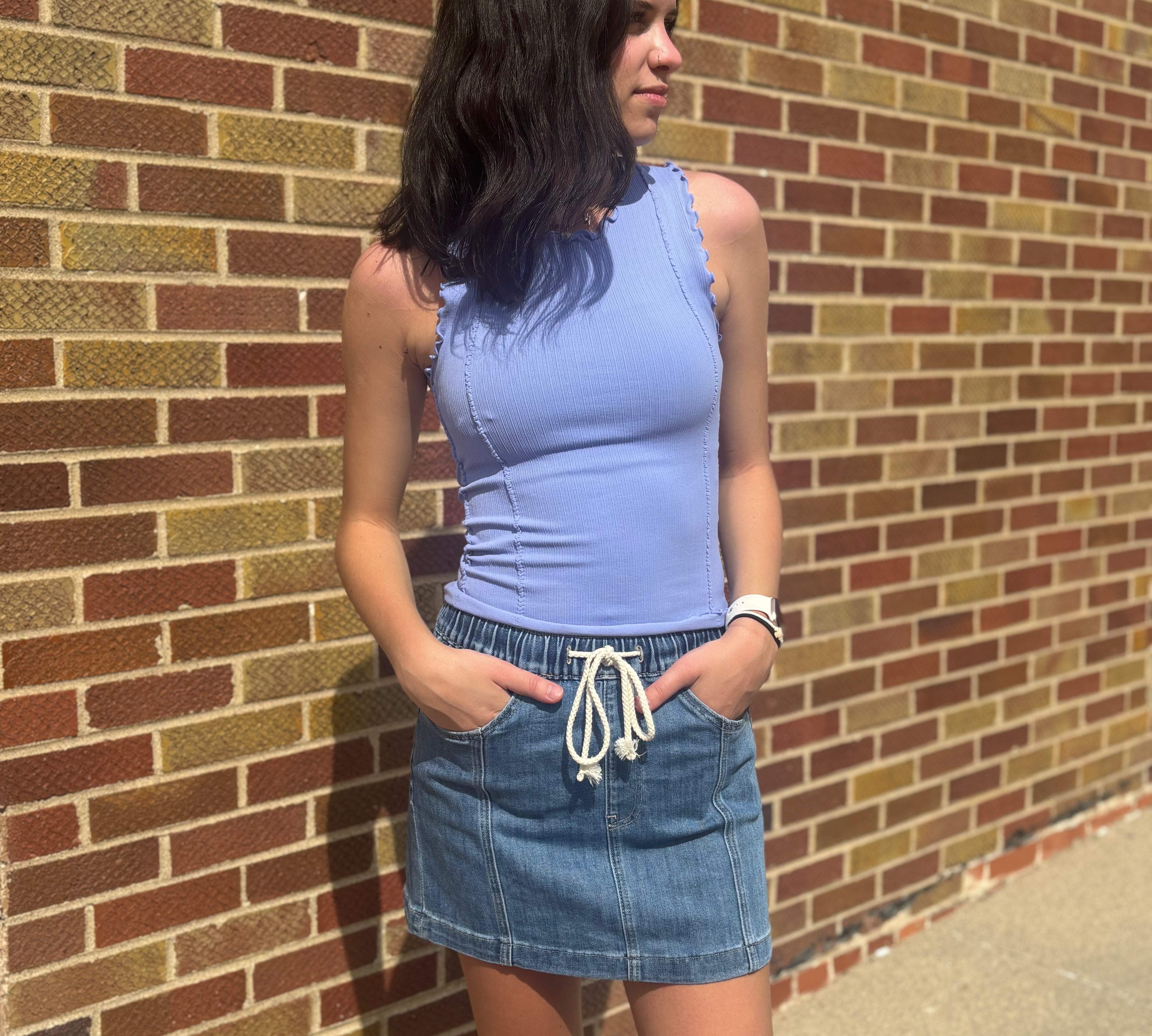 Lettuce Hem Fitted Knit Top