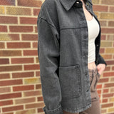 Button Down Distressed Wash Canvas Jacket w/ Pockets