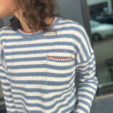 Denim Blue Stripe Sweater w/Chest Pocket Detail
