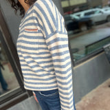 Denim Blue Stripe Sweater w/Chest Pocket Detail