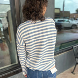 Denim Blue Stripe Sweater w/Chest Pocket Detail