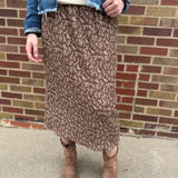 Mocha and Cream Floral Midi Skirt