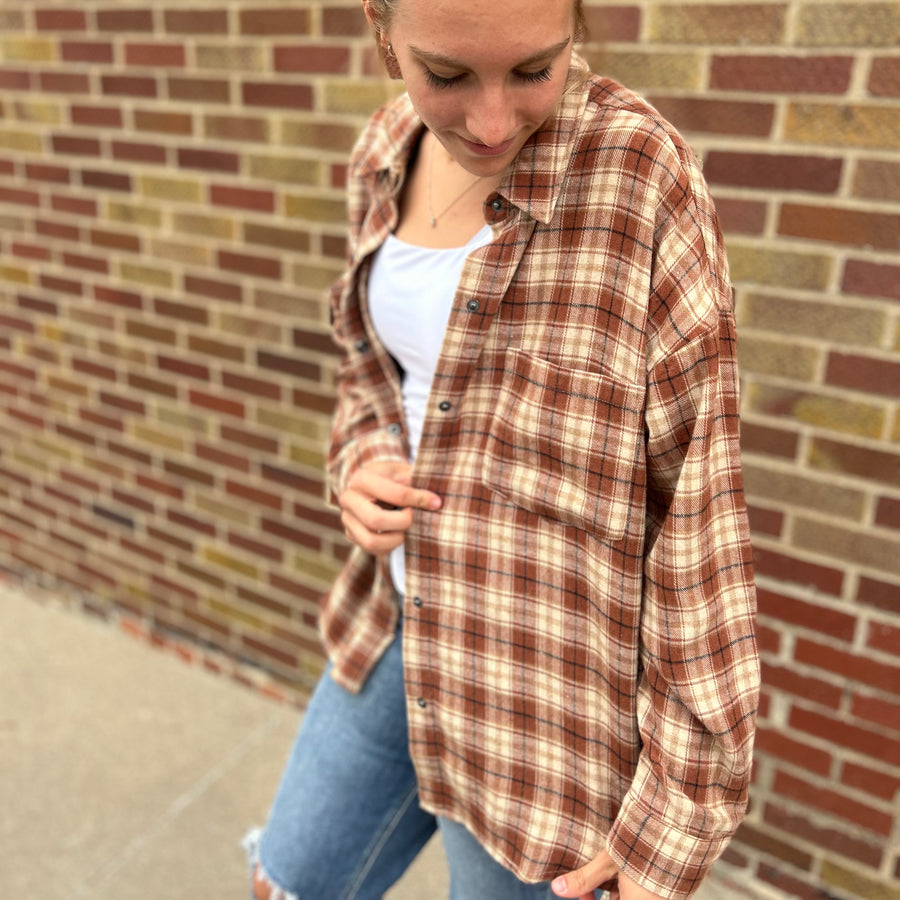 Brushed Mini Plaid Shirt w/ Front Pockets