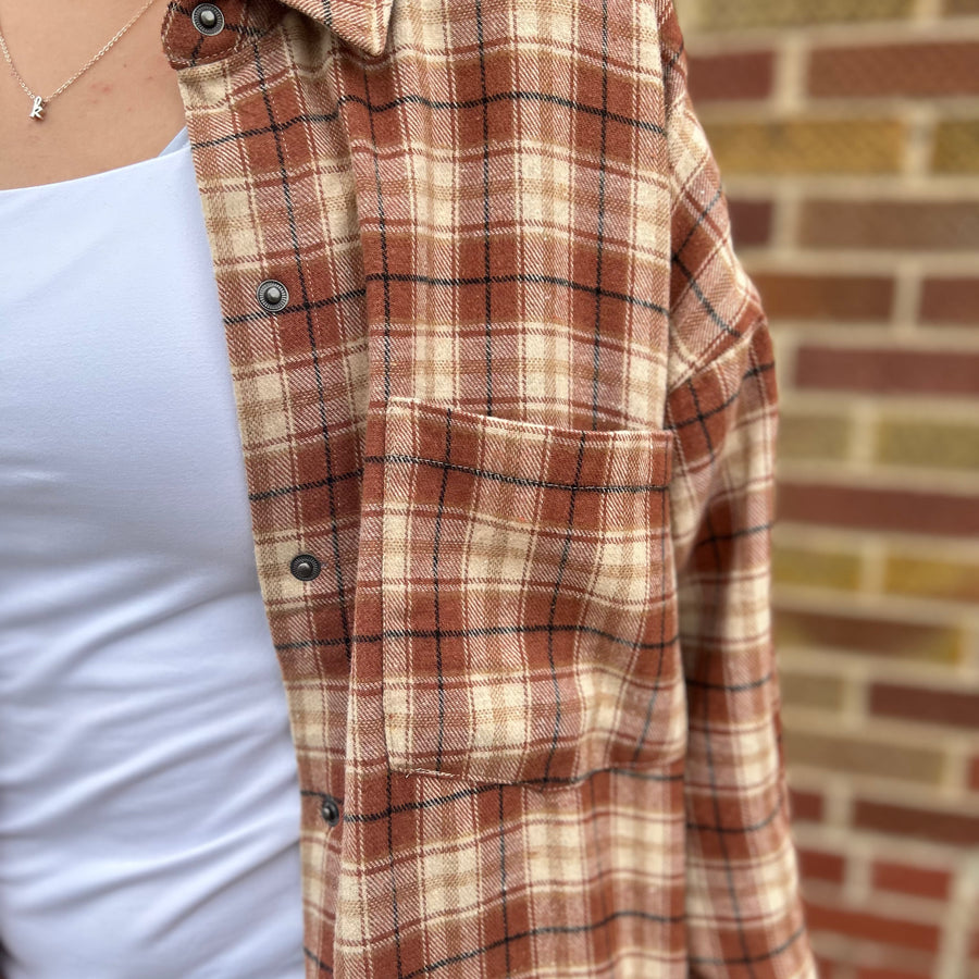 Brushed Mini Plaid Shirt w/ Front Pockets