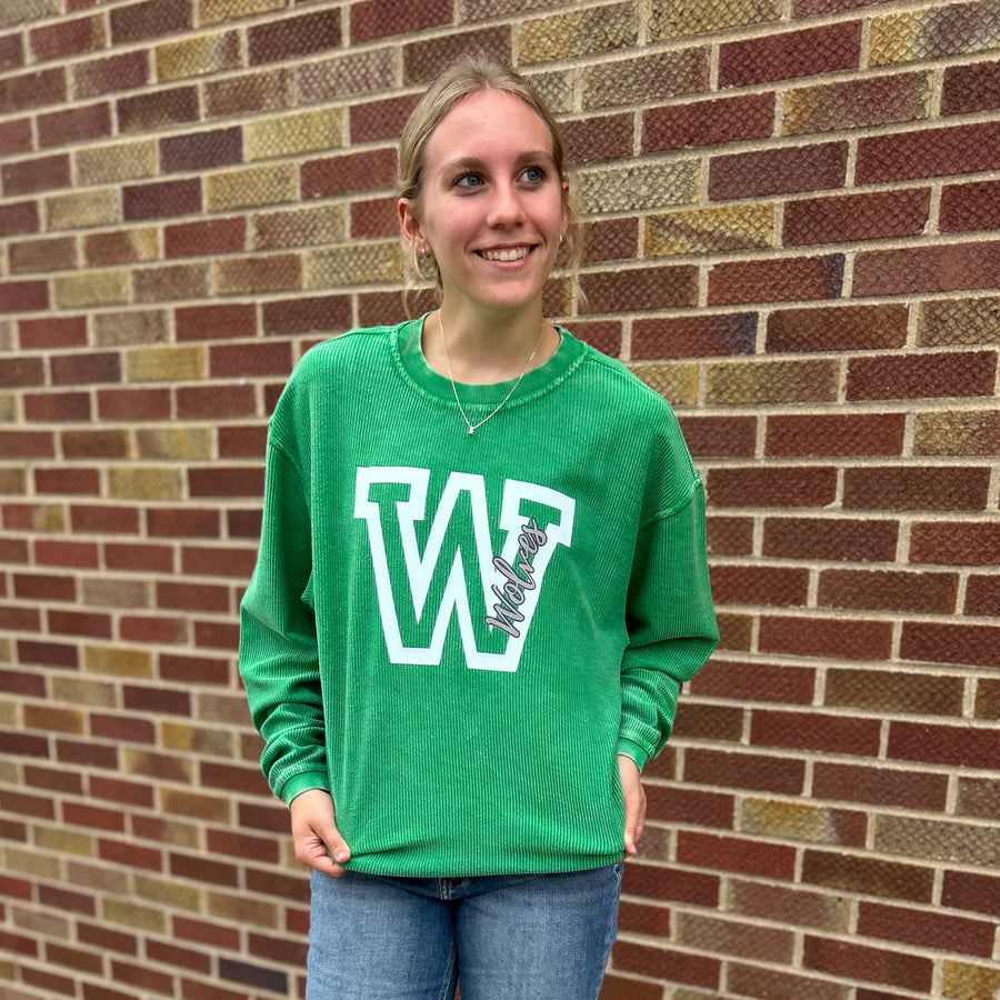 Green Wolves Corded Crew Neck