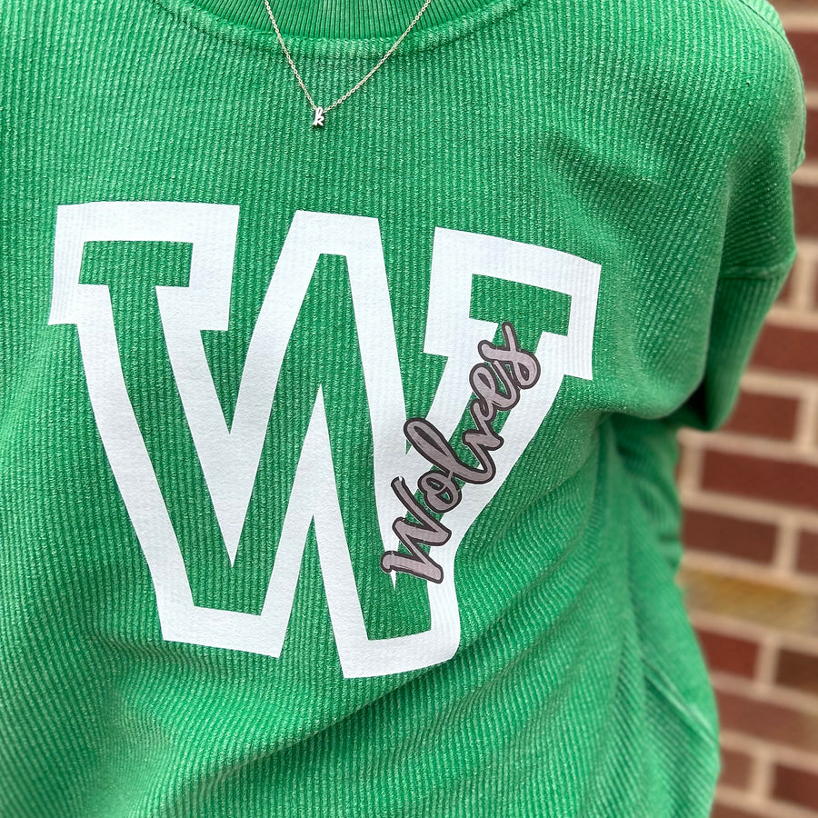 Green Wolves Corded Crew Neck