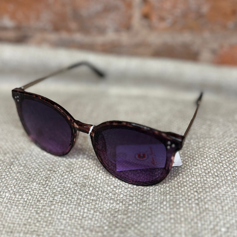 Round Shape Frame Sunglasses w/Metal Stem