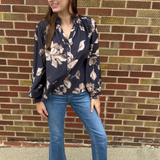 Floral Print Top w/Ruffled Neck Detail