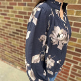 Floral Print Top w/Ruffled Neck Detail