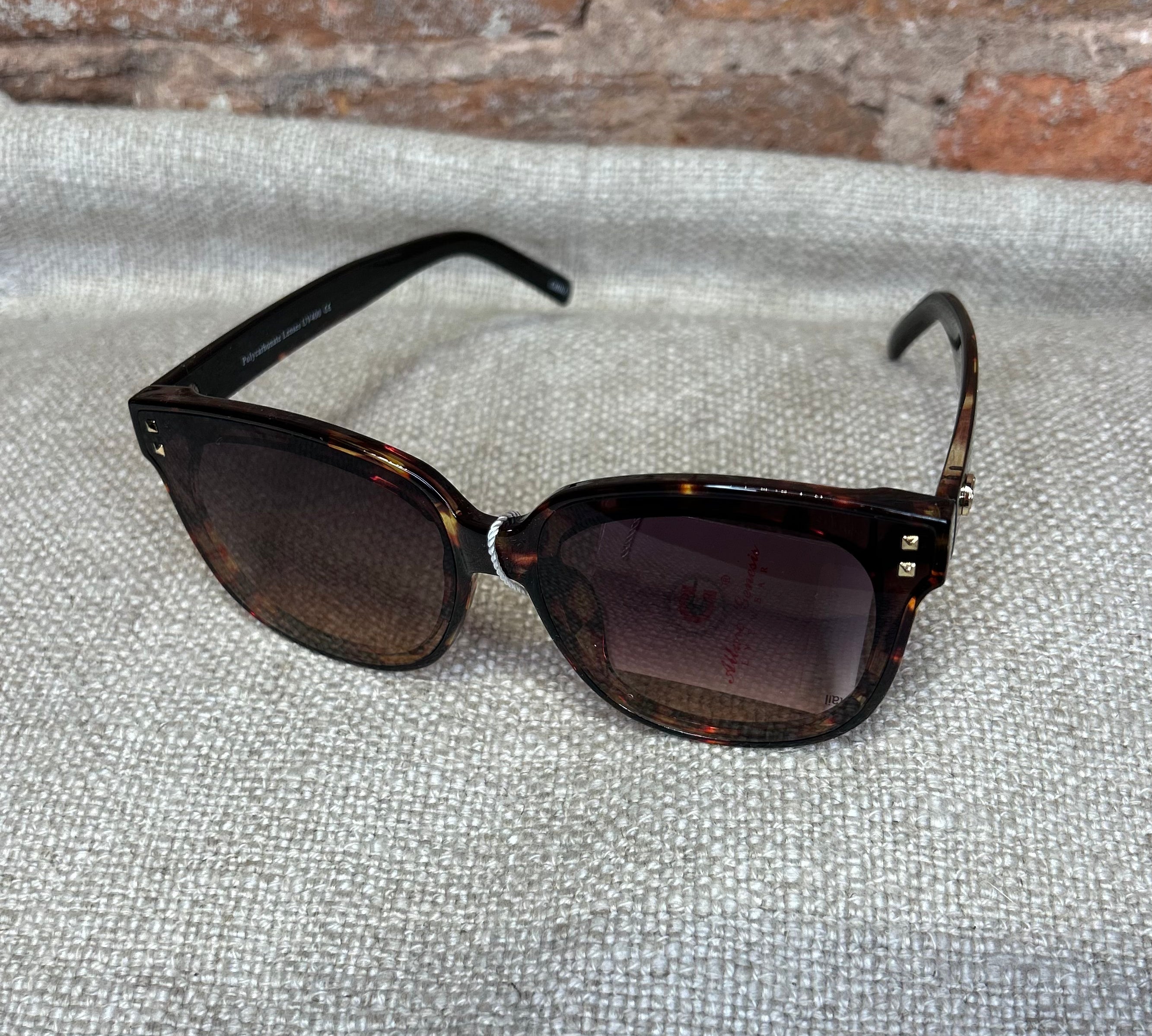Square Framed Sunglasses w/Stud Detail