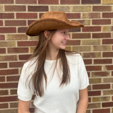 Brown Faux Suede Western Hat w/Braided Strap