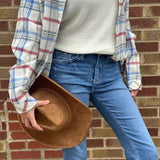 Brown Faux Suede Western Hat w/Braided Strap