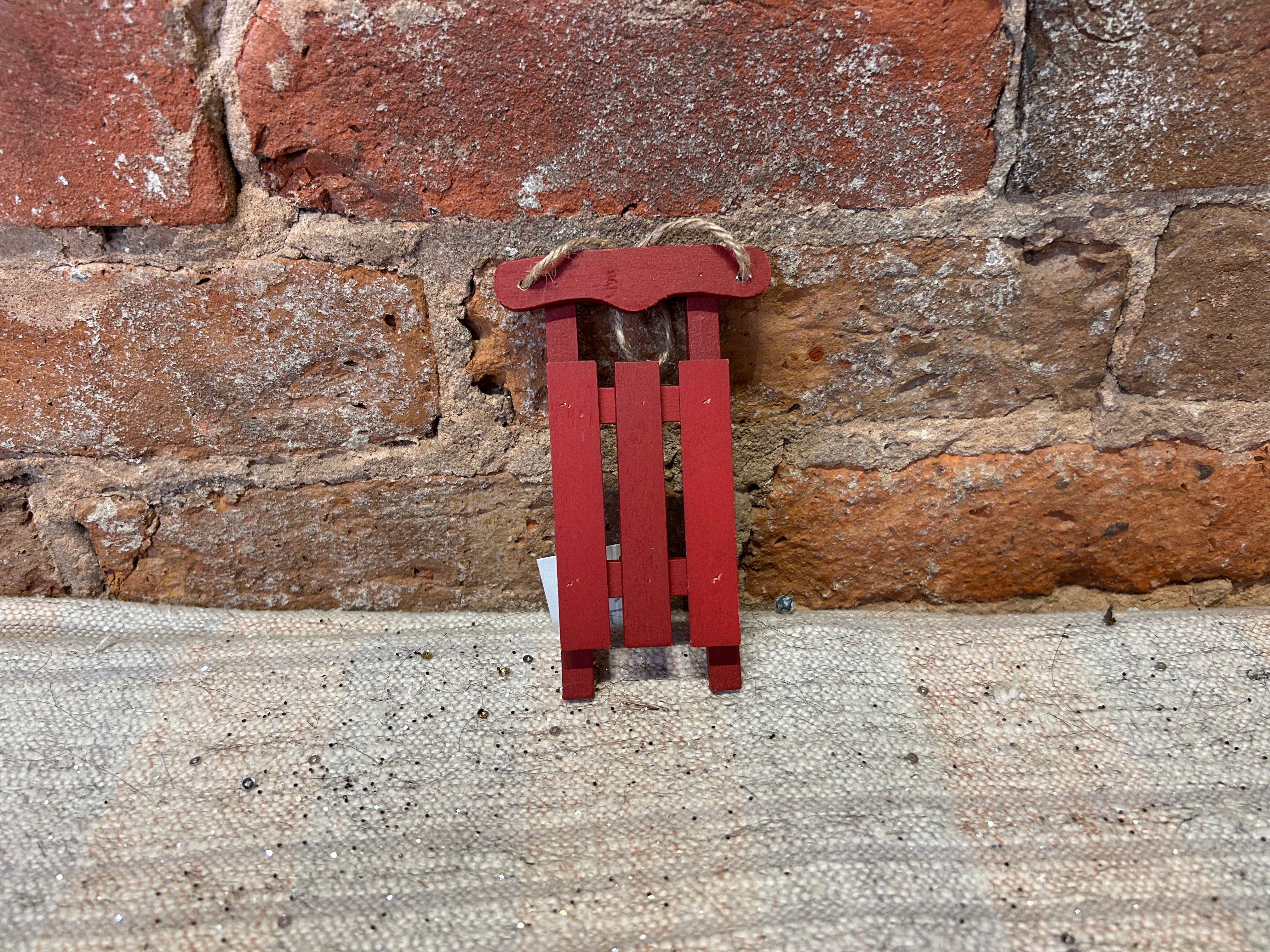 Wood Sled Orn 5”