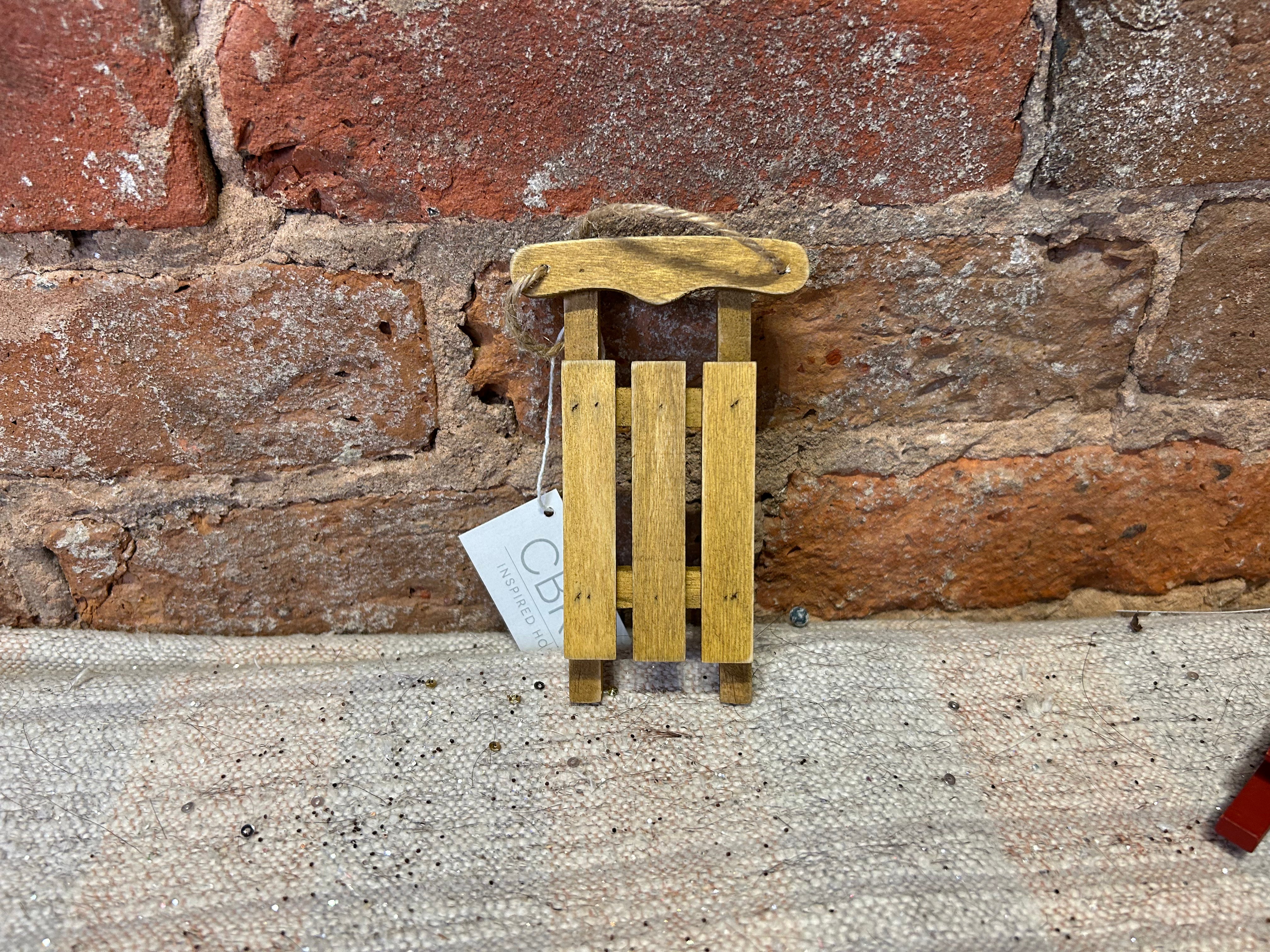 Wood Sled Orn 5”