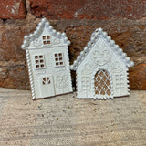 White Frosted Gingerbread House w/ Pearls Orn 5.25”