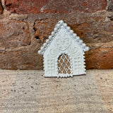 White Frosted Gingerbread House w/ Pearls Orn 5.25”