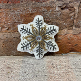 White Felt w/ Embroidered Beaded Snowflake Orn 4.5”