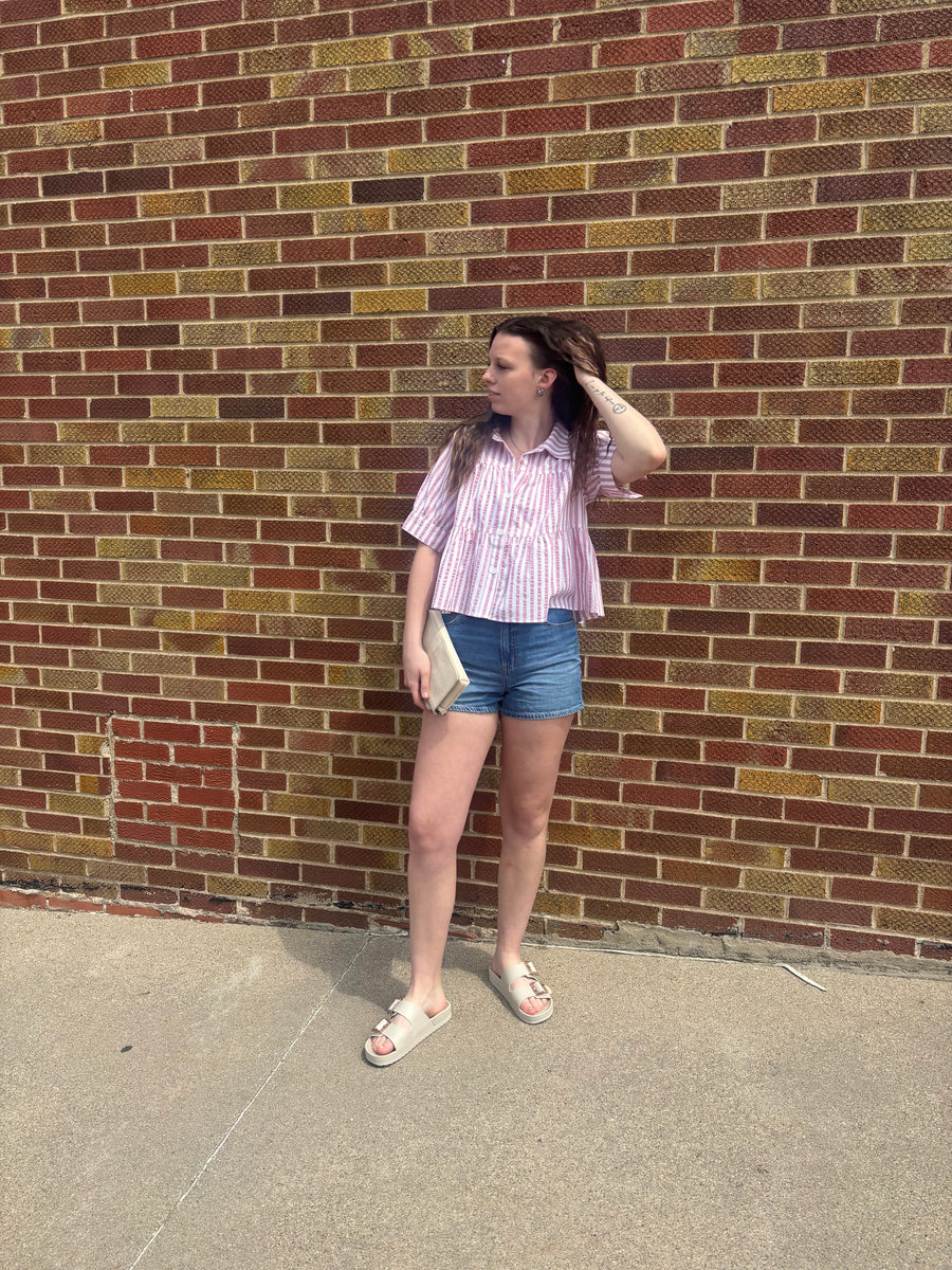 Pink and White Tiered Button Down