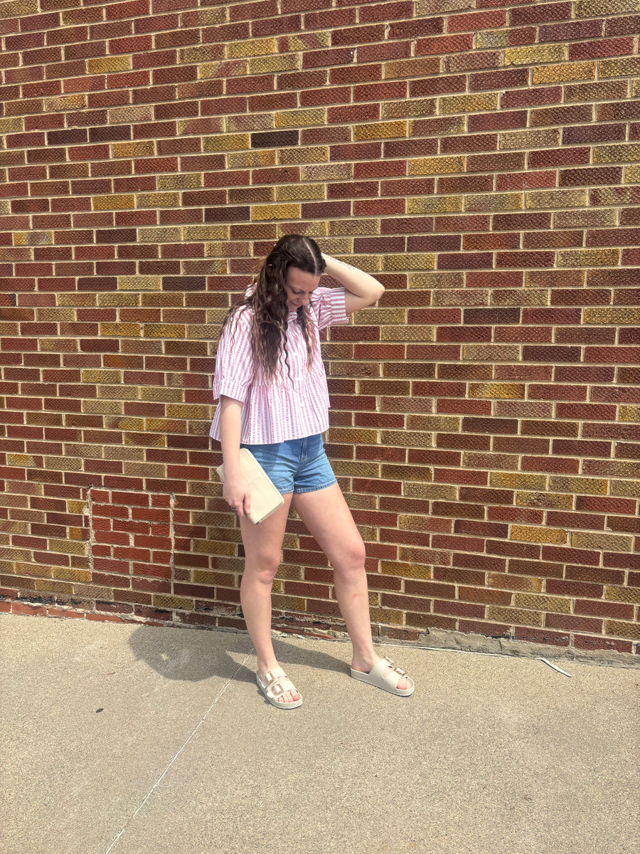 Pink and White Tiered Button Down