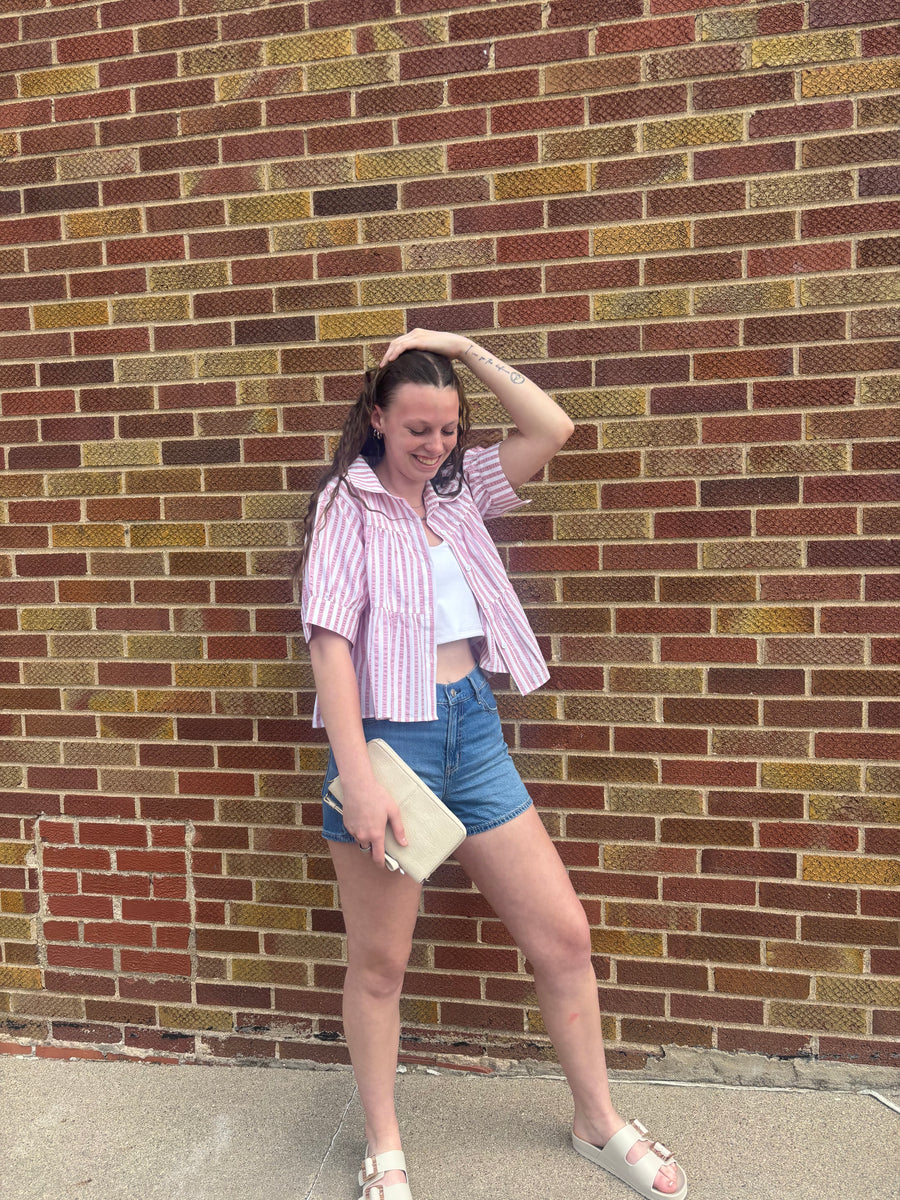 Pink and White Tiered Button Down