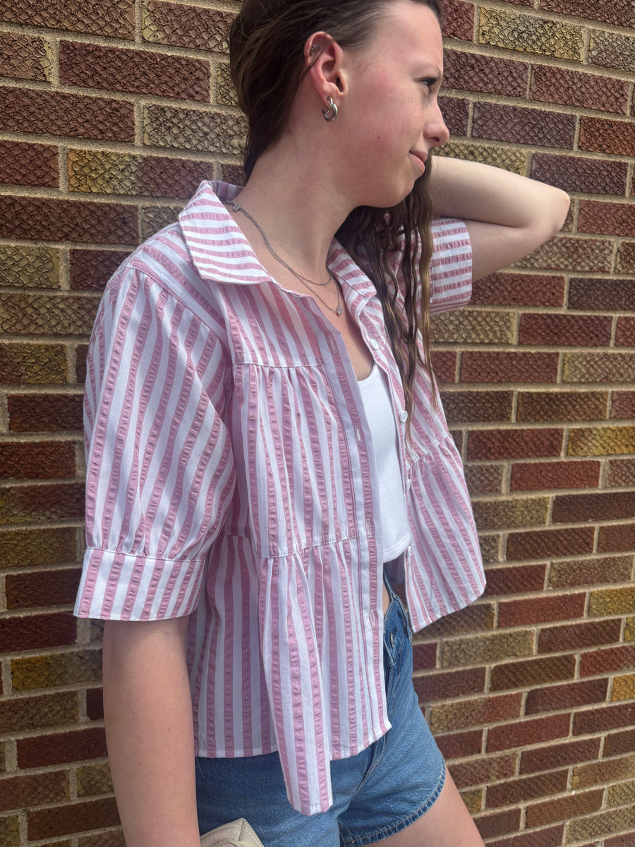 Pink and White Tiered Button Down