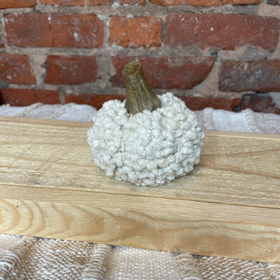 Boucle Velvet Pumpkin w/ Wood Stem 3.5x3”