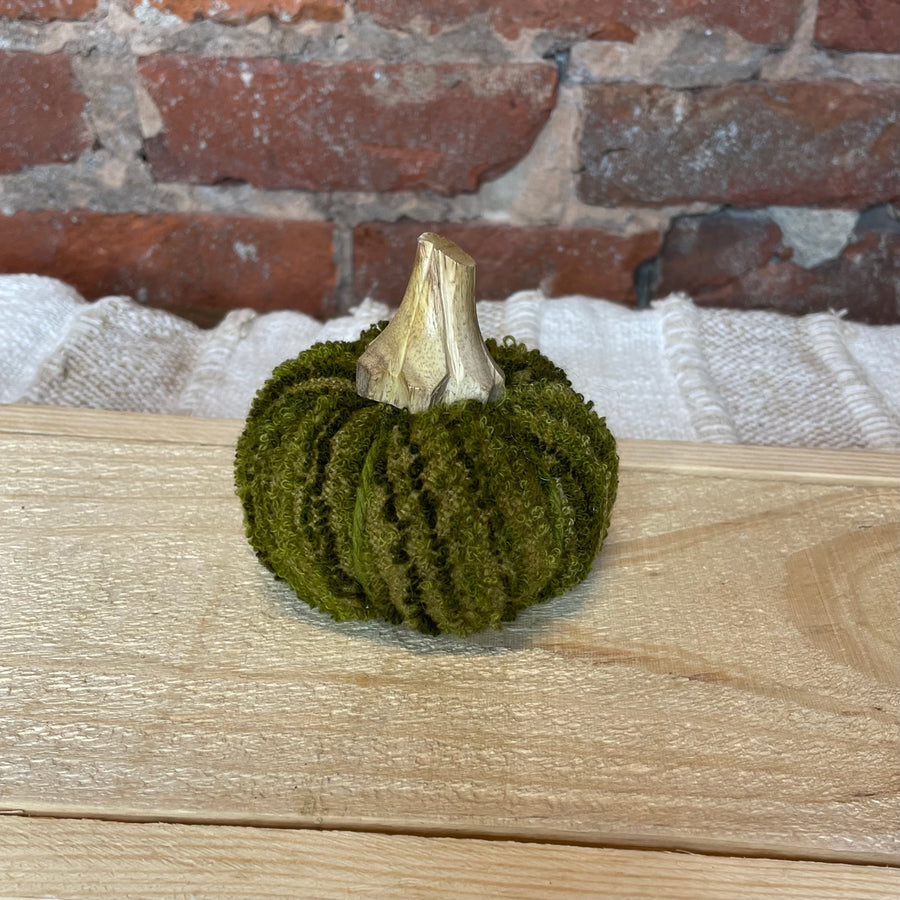 Boucle Velvet Pumpkin w/ Wood Stem 3.5x3”