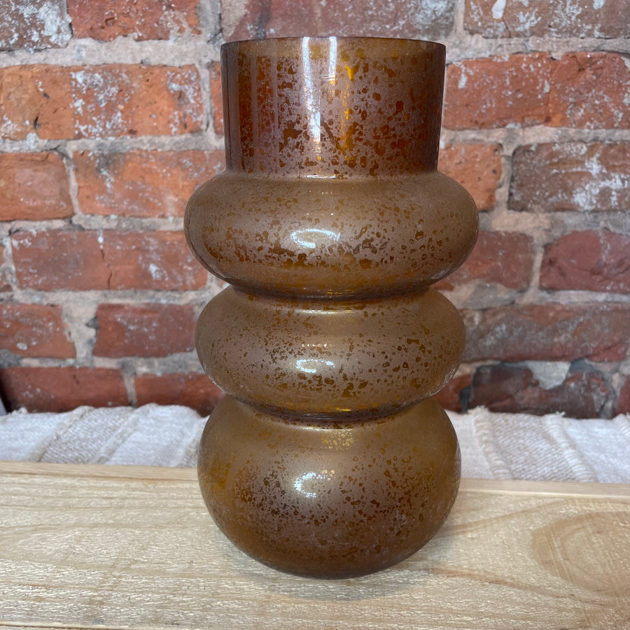 Brown Frosted Recycled Glass Vase 6x9.75”