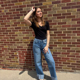 Short Sleeve Ribbed V-Neck Fitted Top