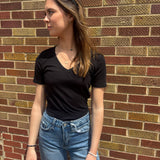 Short Sleeve Ribbed V-Neck Fitted Top