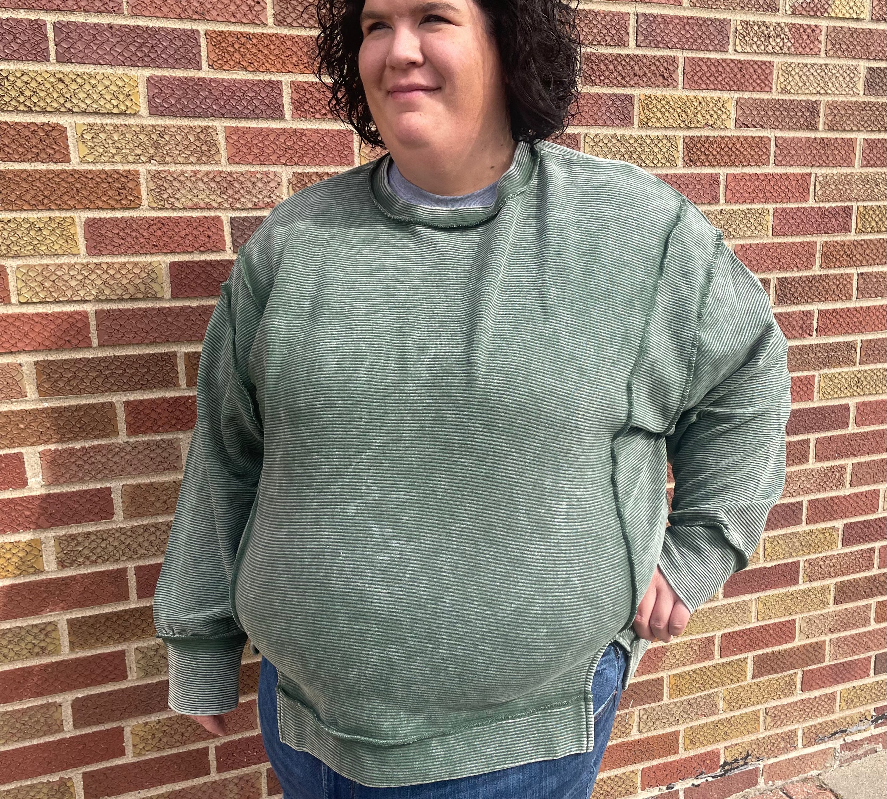 Plus Acid Wash Double Ribbed Pullover