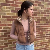 Crop Leopard Puffer Vest