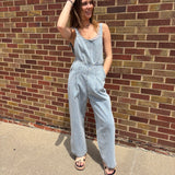 Daisy Embroidered Side Pocket Denim Overalls