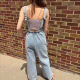 Daisy Embroidered Side Pocket Denim Overalls