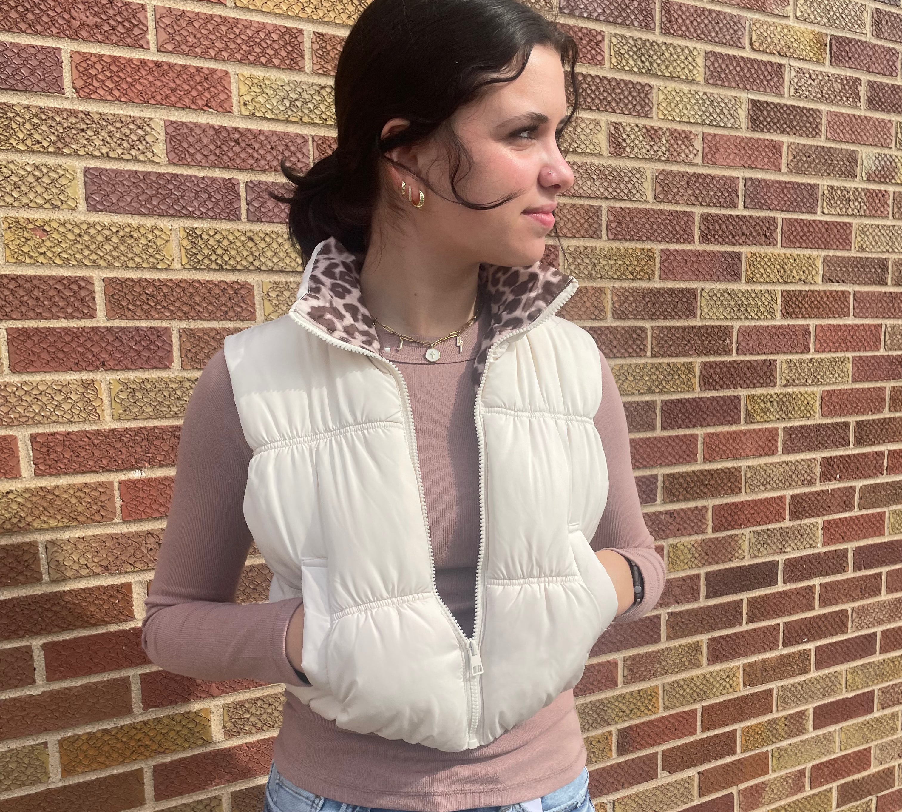 Crop Leopard Puffer Vest