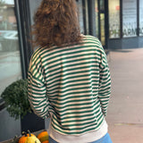 Notch Neck Long Sleeve Stripe Top