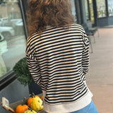 Notch Neck Long Sleeve Stripe Top
