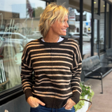 Striped Crew Neck Pullover w/Center Seam Detail