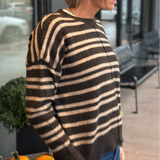 Striped Crew Neck Pullover w/Center Seam Detail