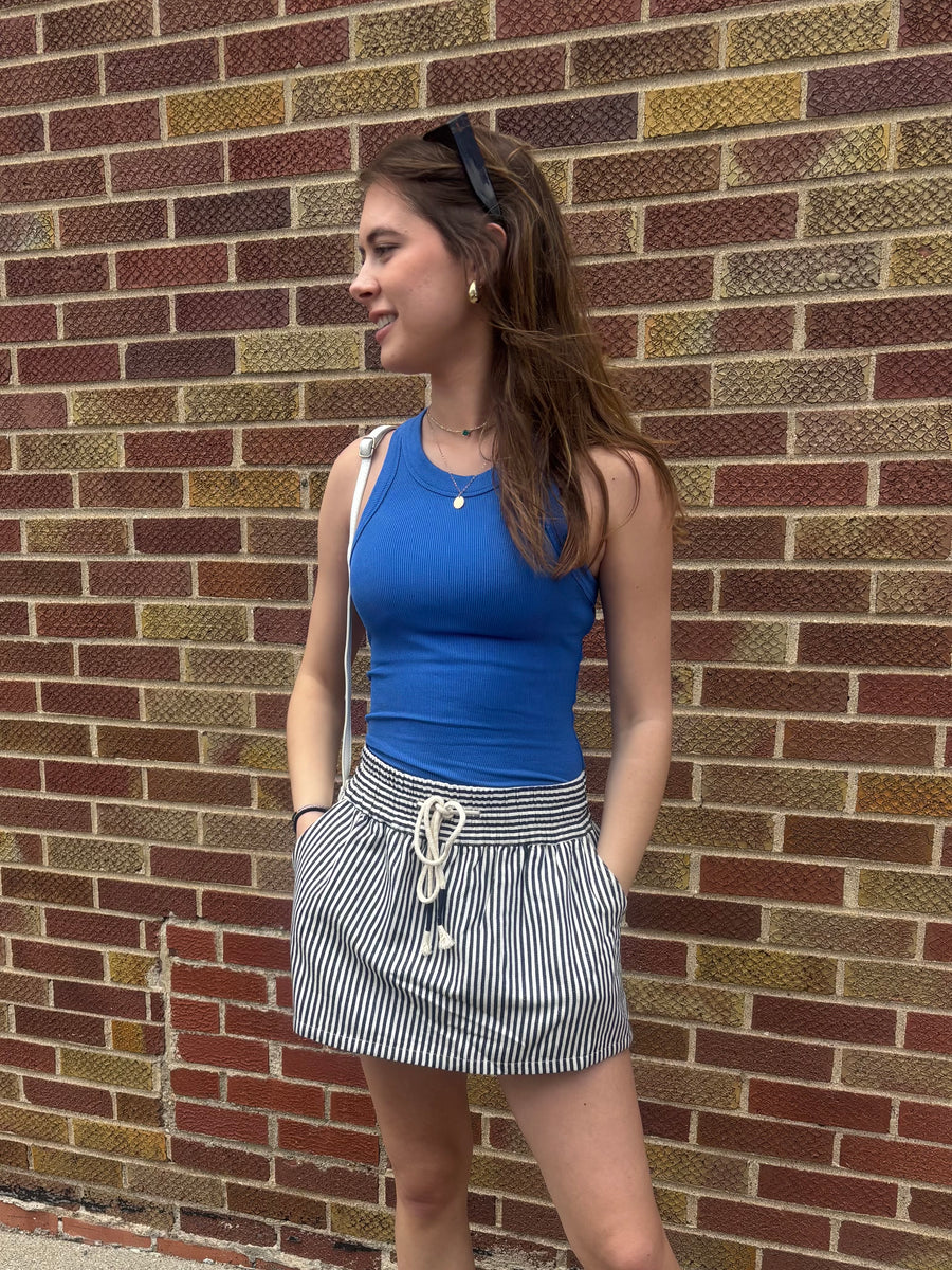 Striped Denim Tie Front Skort