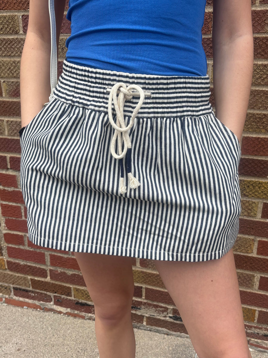 Striped Denim Tie Front Skort