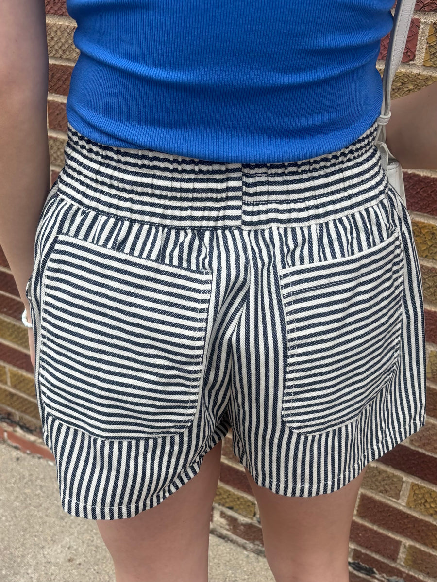 Striped Denim Tie Front Skort