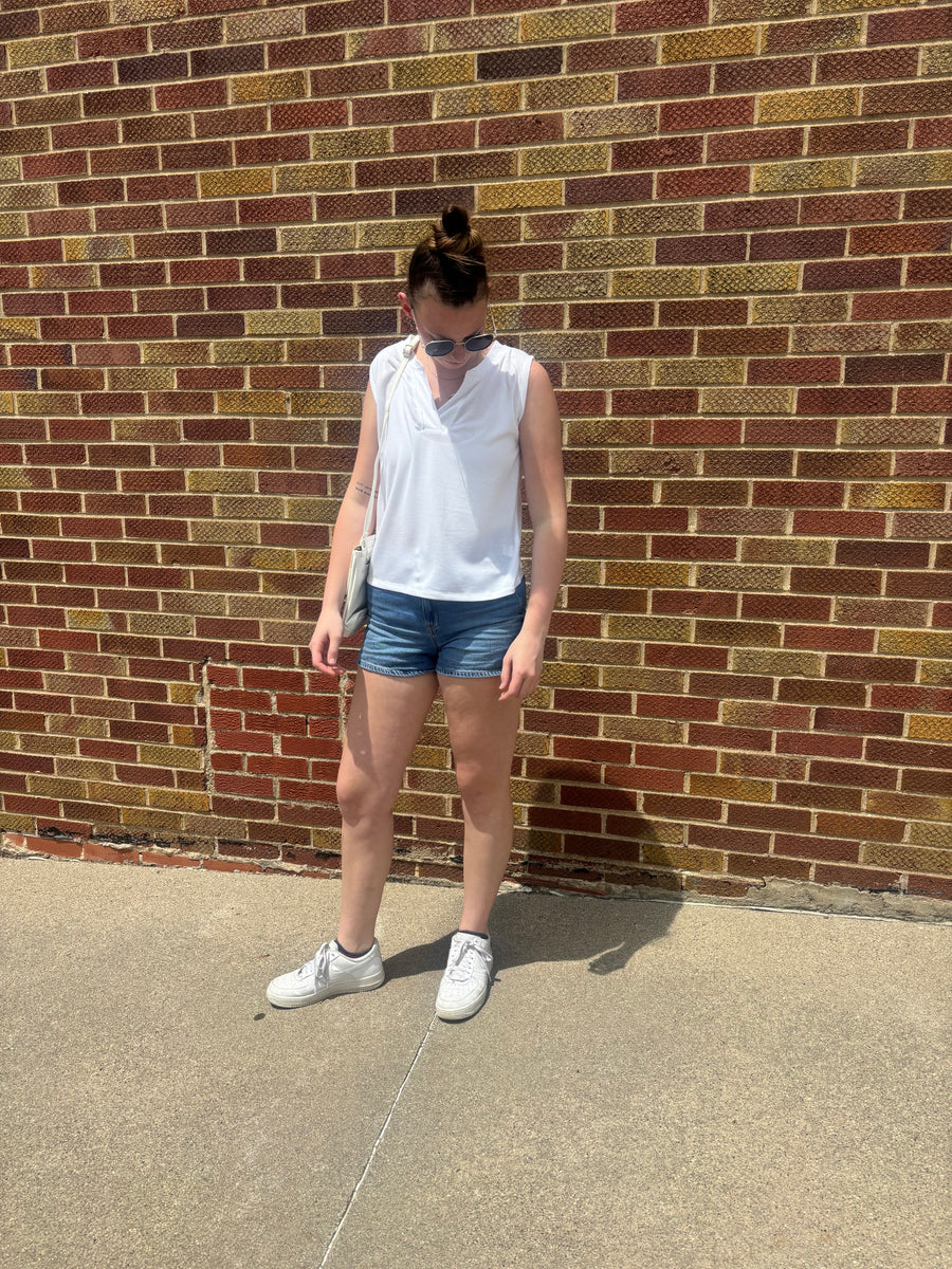 Wide Trim V Neck Sleeveless Top