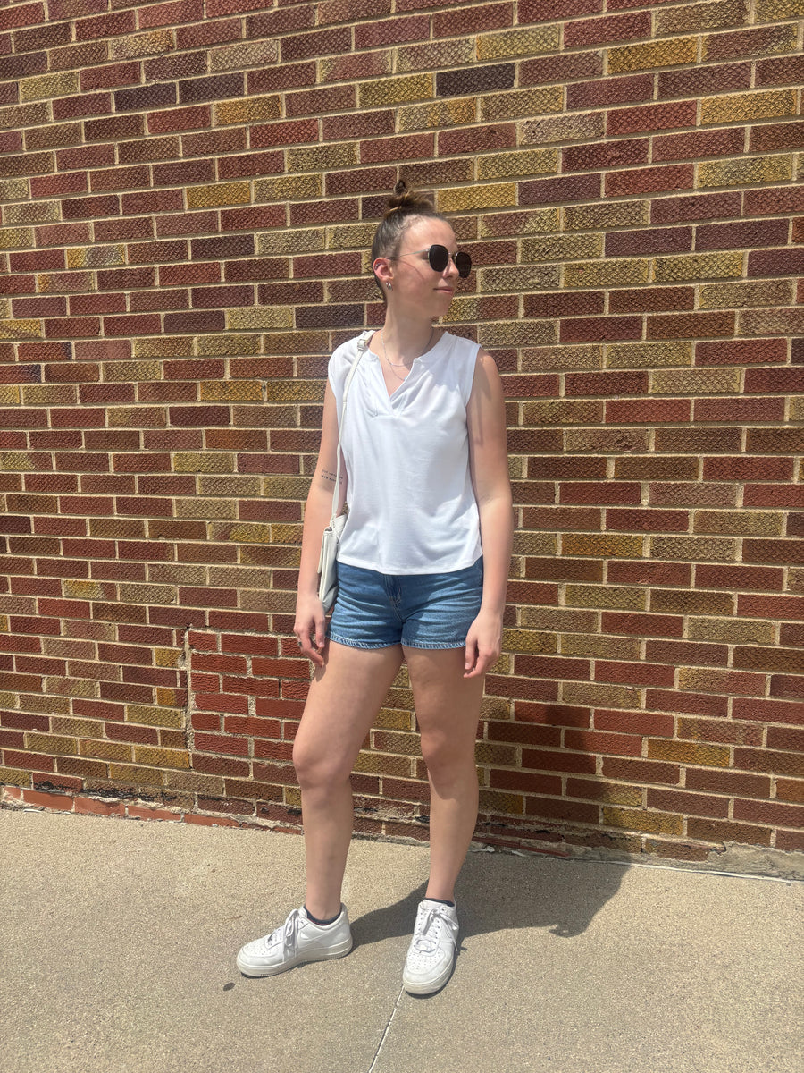 Wide Trim V Neck Sleeveless Top