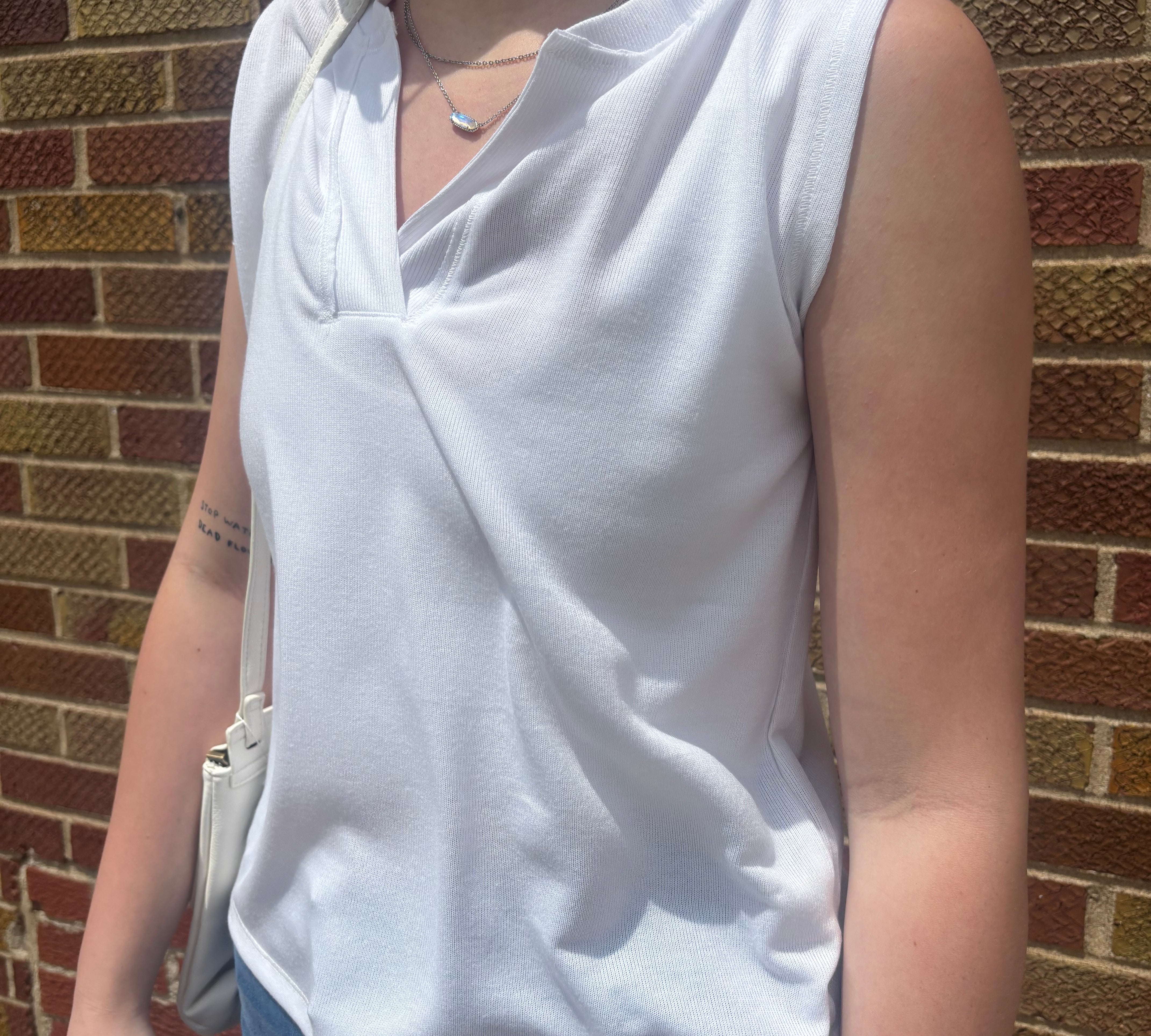 Wide Trim V Neck Sleeveless Top