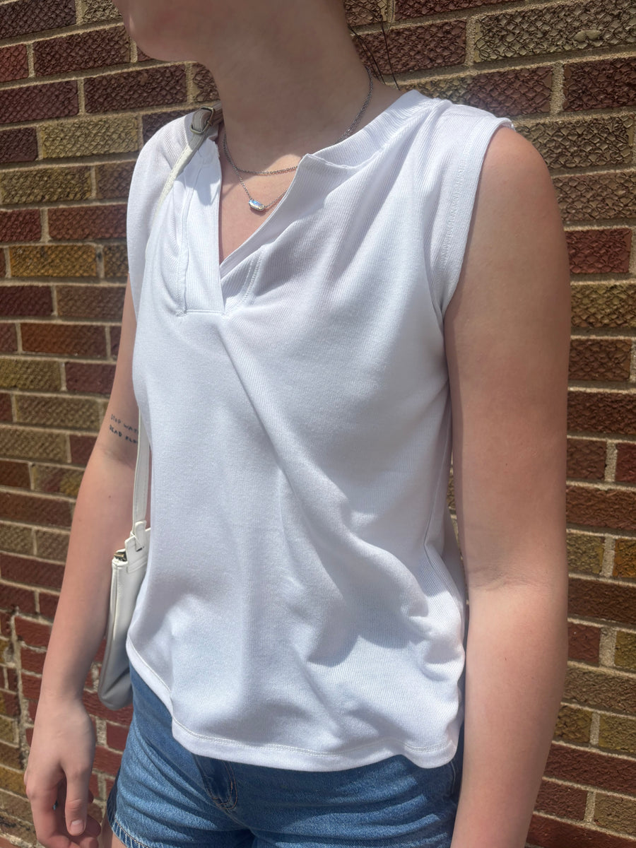 Wide Trim V Neck Sleeveless Top